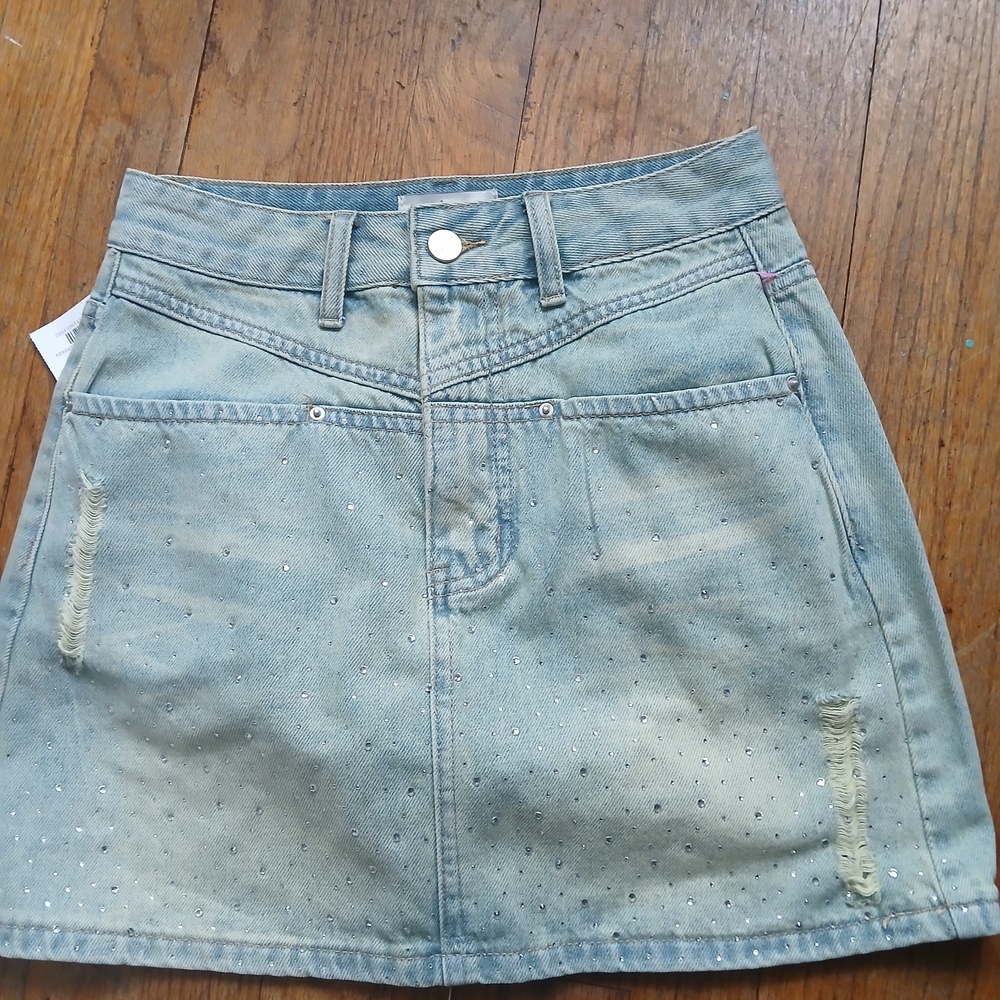 Chic Blue Denim Mini Skirt with Sparkle Details